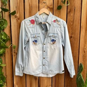 Vintage Spell Route 66 Chambray Denim Button Down Top